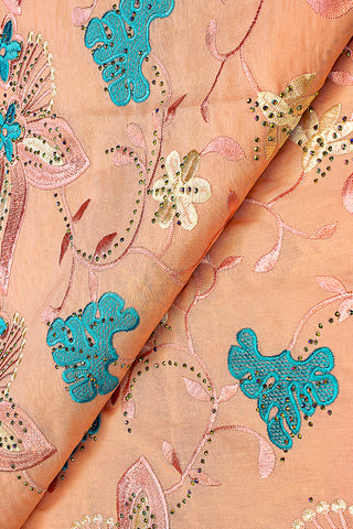IRE611-PCH - Voile Lace - Peach & Teal