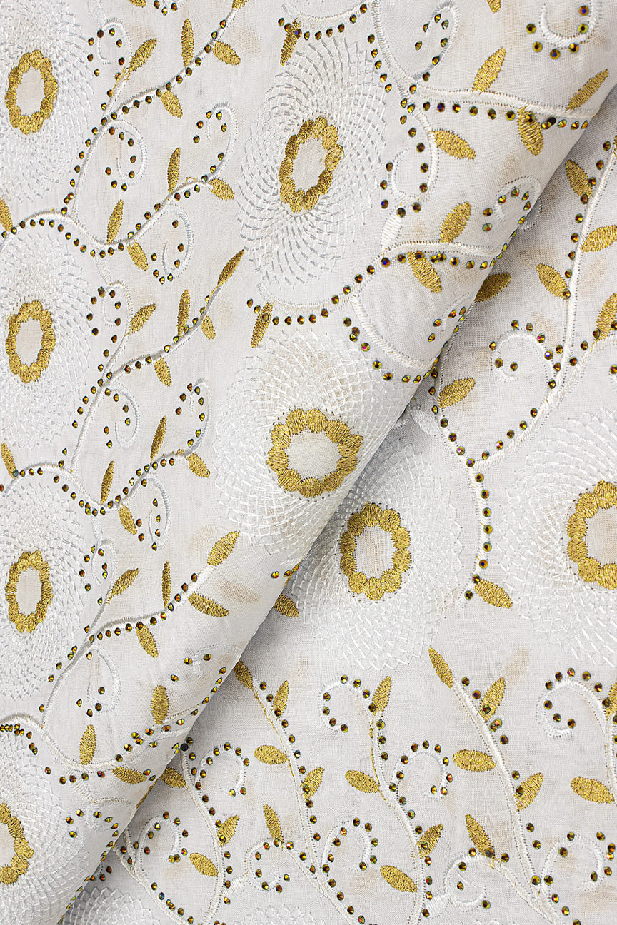 IRE622-WGD - Voile Lace - White & Gold