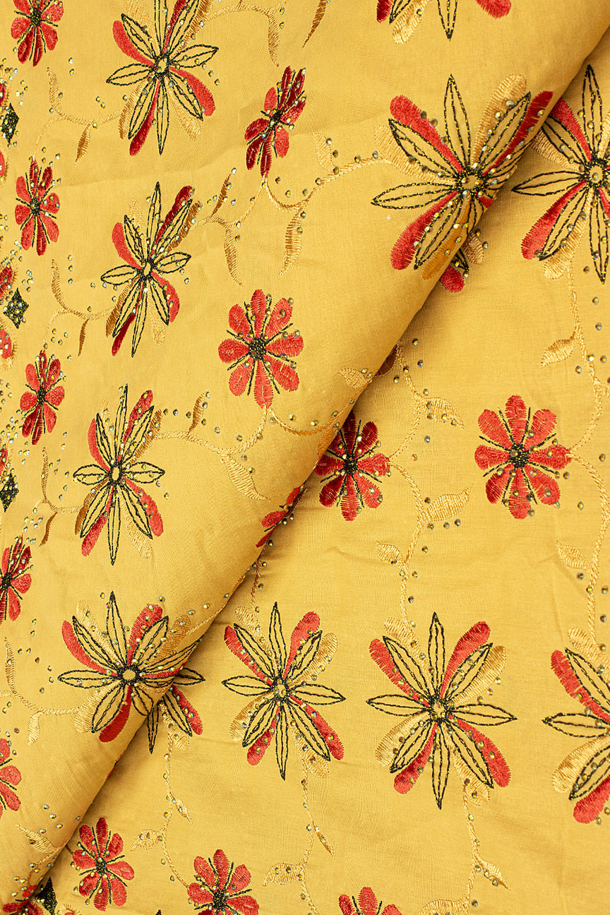 IRE634-GLD - Voile Lace - Gold, Red & Black