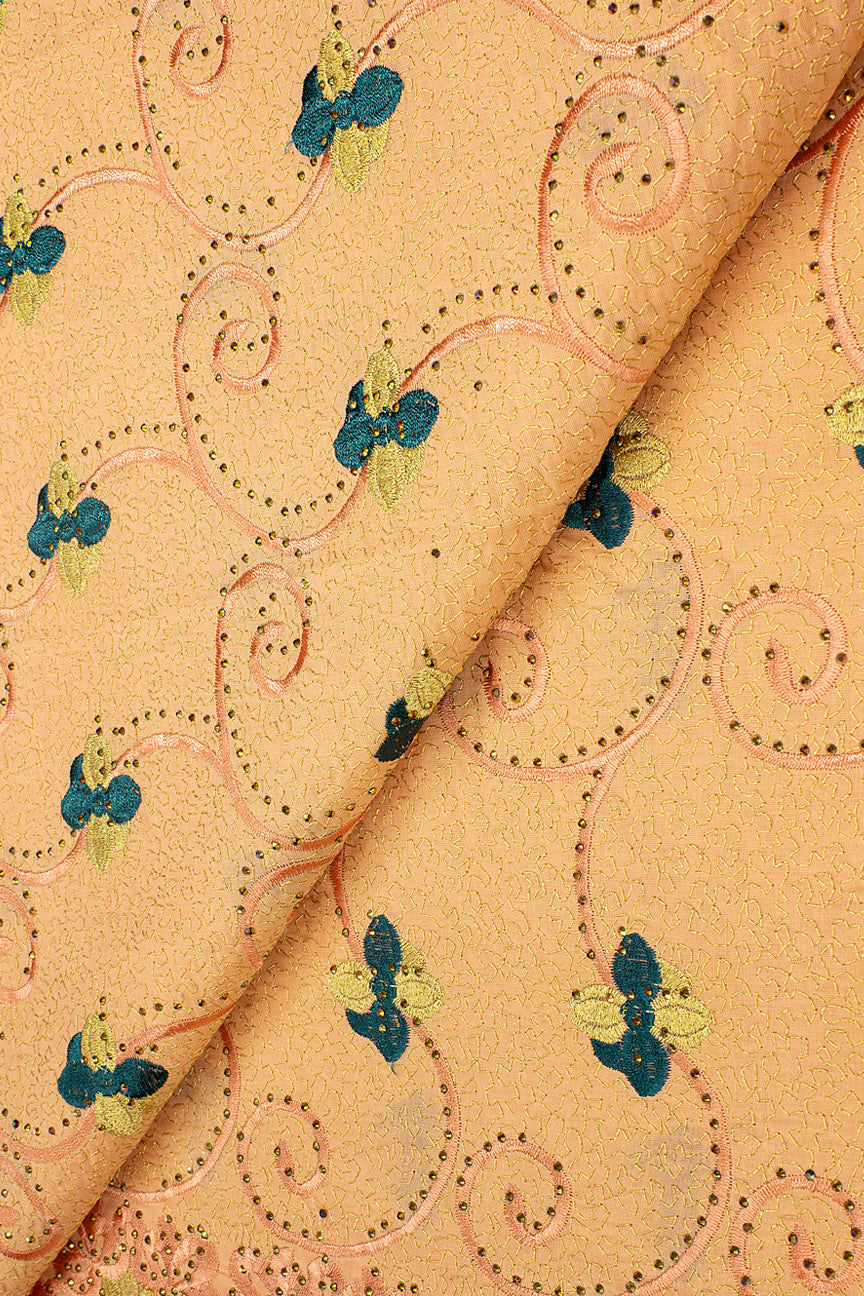 IRE635-PCH - Voile Lace - Peach, Teal & Gold