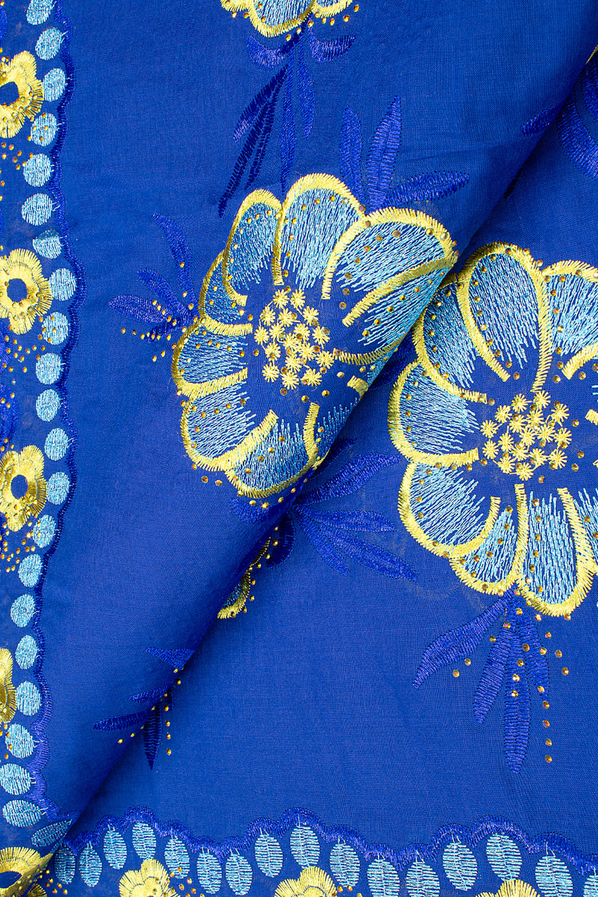 IRE636-RBL - Voile Lace - Royal Blue. Yellow & Turquoise Blue
