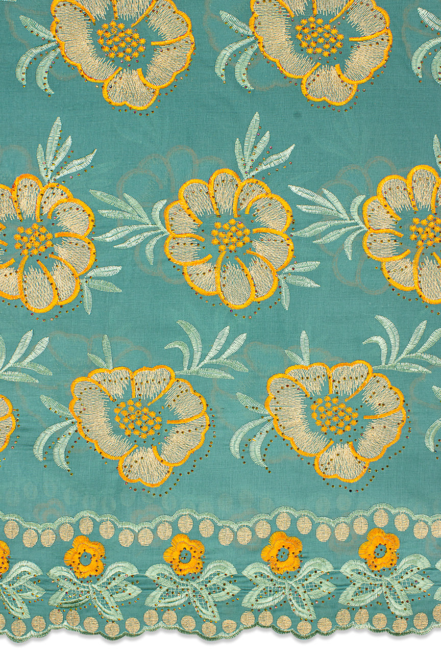 IRE636-SAG - Voile Lace - Sage Green, Orange & Gold