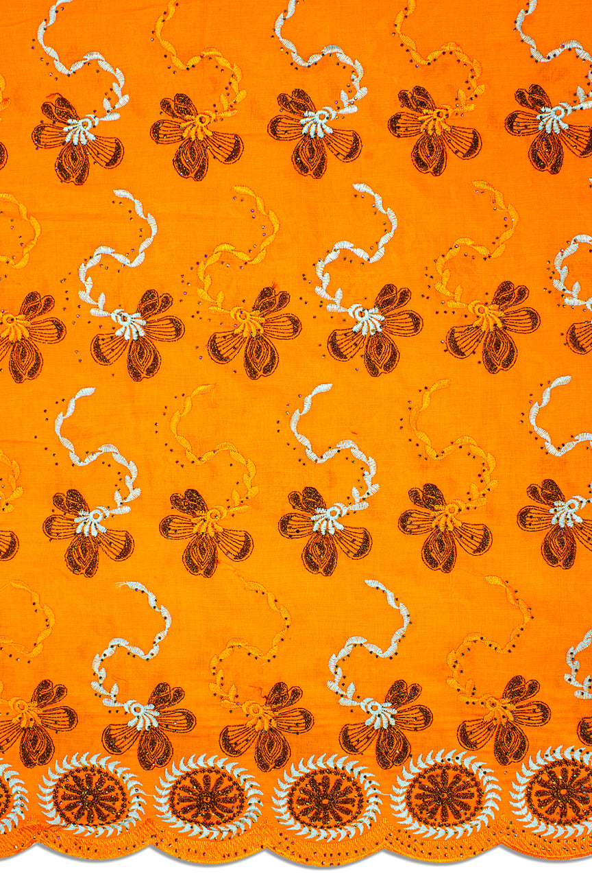 IRE637-ORA - Voile Lace - Orange, Aqua & Black