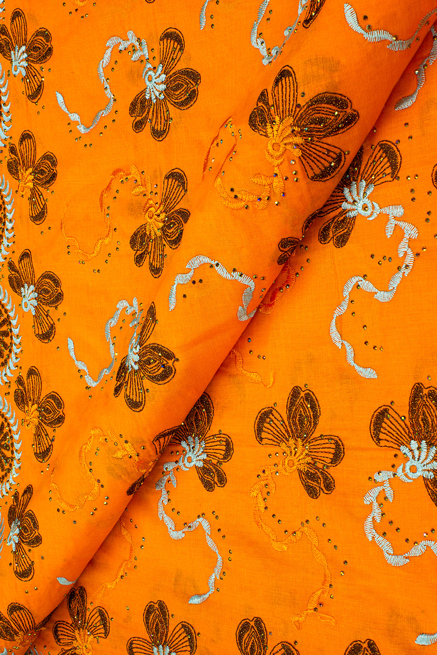 IRE637-ORA - Voile Lace - Orange, Aqua & Black