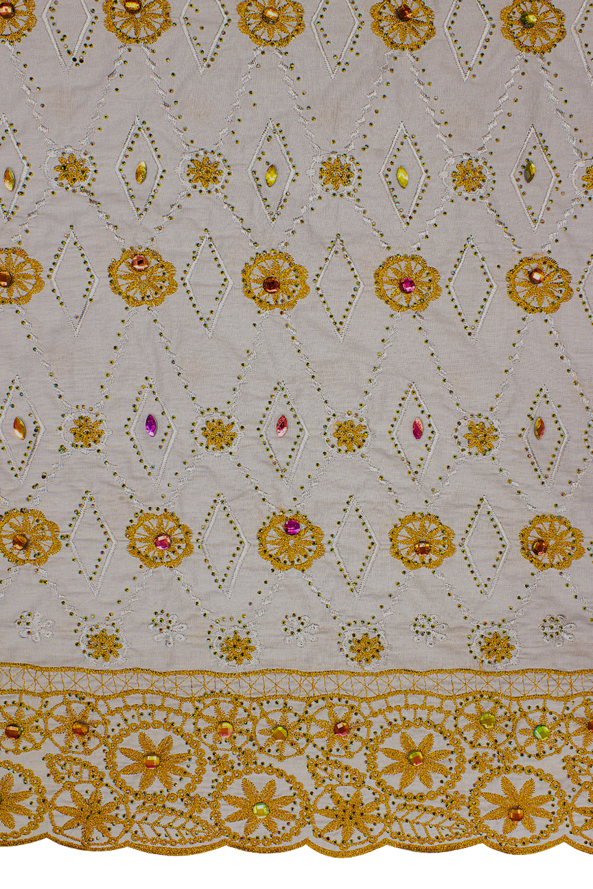 IRE644-GRY - Voile Lace with Big Stones - Grey & Bronze