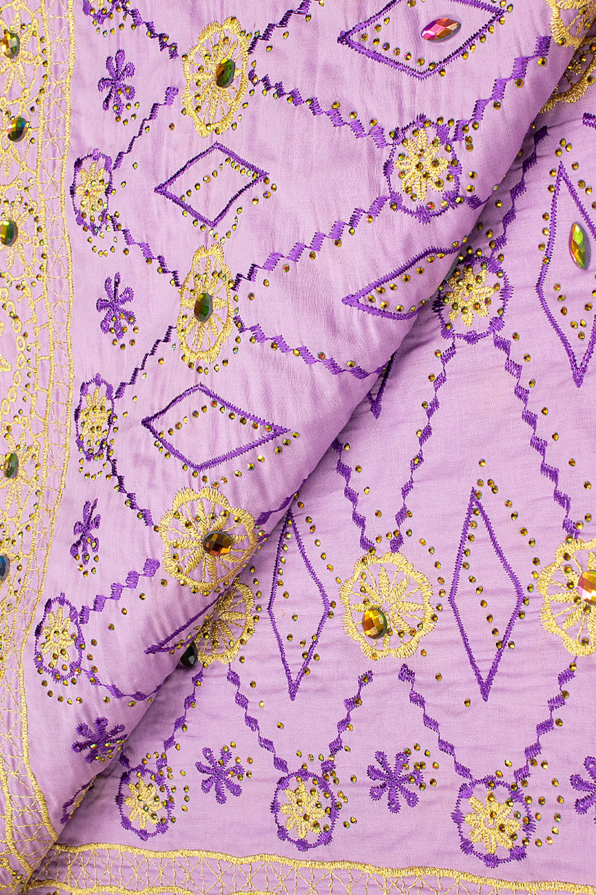IRE644-LIL - Voile Lace with Big Stones - Lilac & Gold