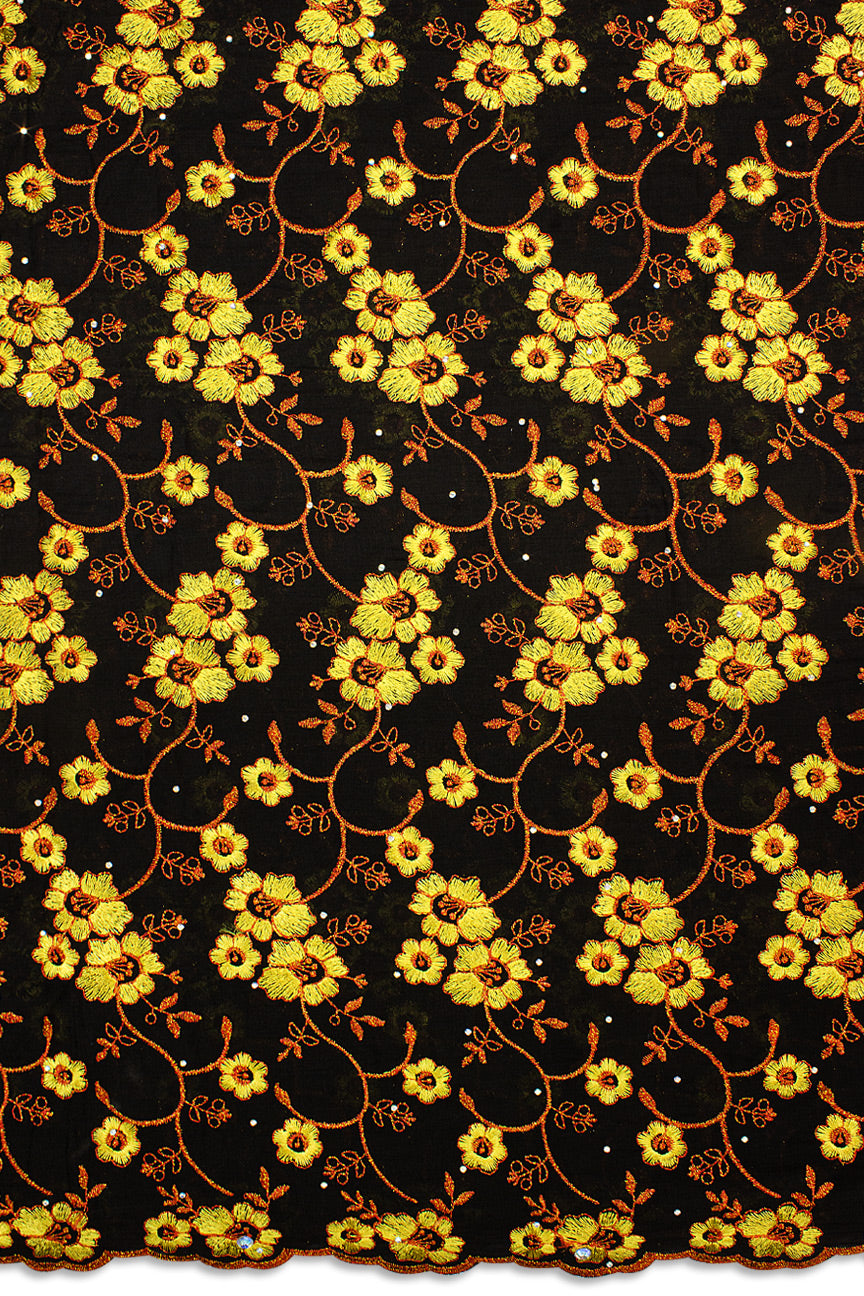 IRE645-BAM - Voile Lace - Black, Amber & Red