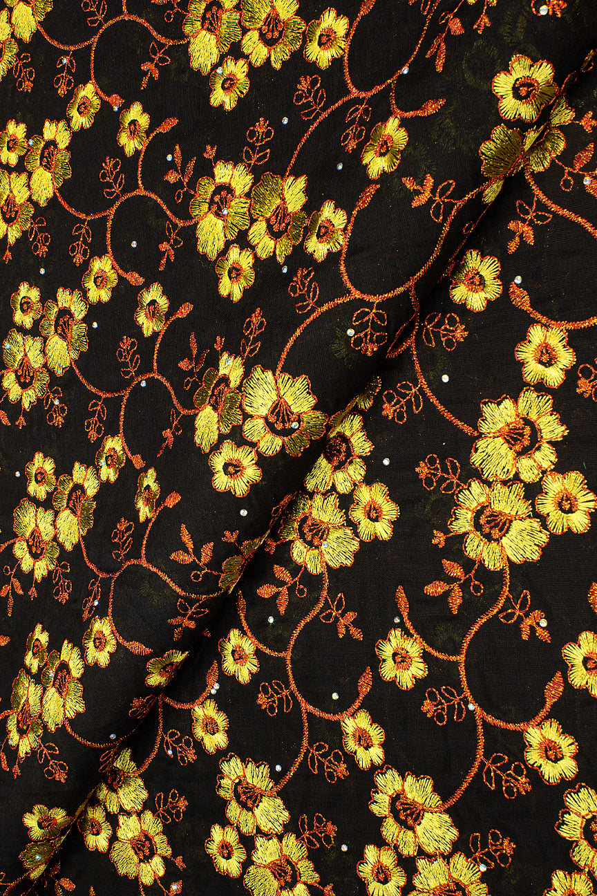 IRE645-BAM - Voile Lace - Black, Amber & Red
