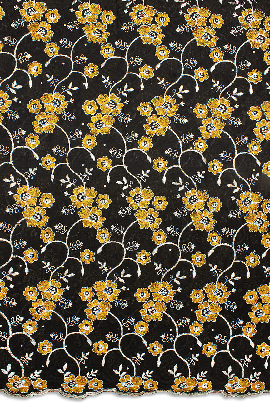 IRE645-BGY - Voile Lace - Black, Gold & Light Grey