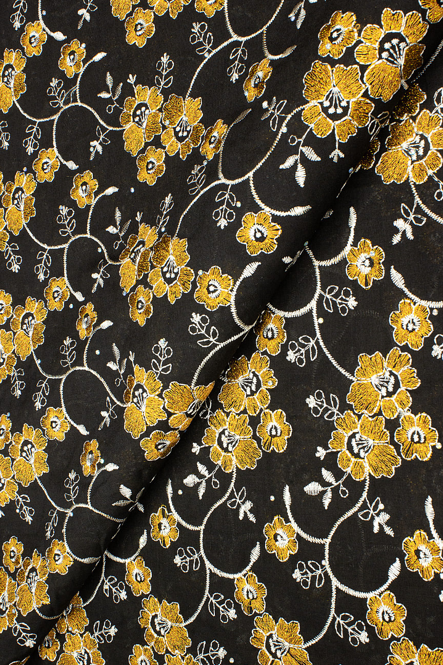 IRE645-BGY - Voile Lace - Black, Gold & Light Grey
