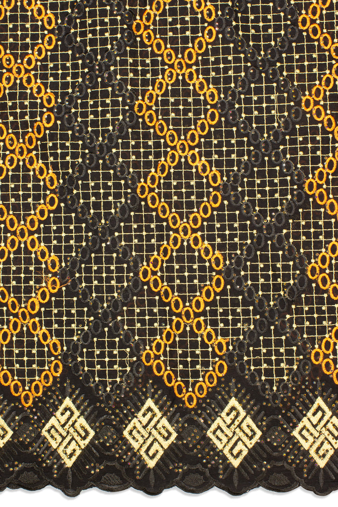 IRE646-BKO - Voile Lace - Black, Orange & Gold