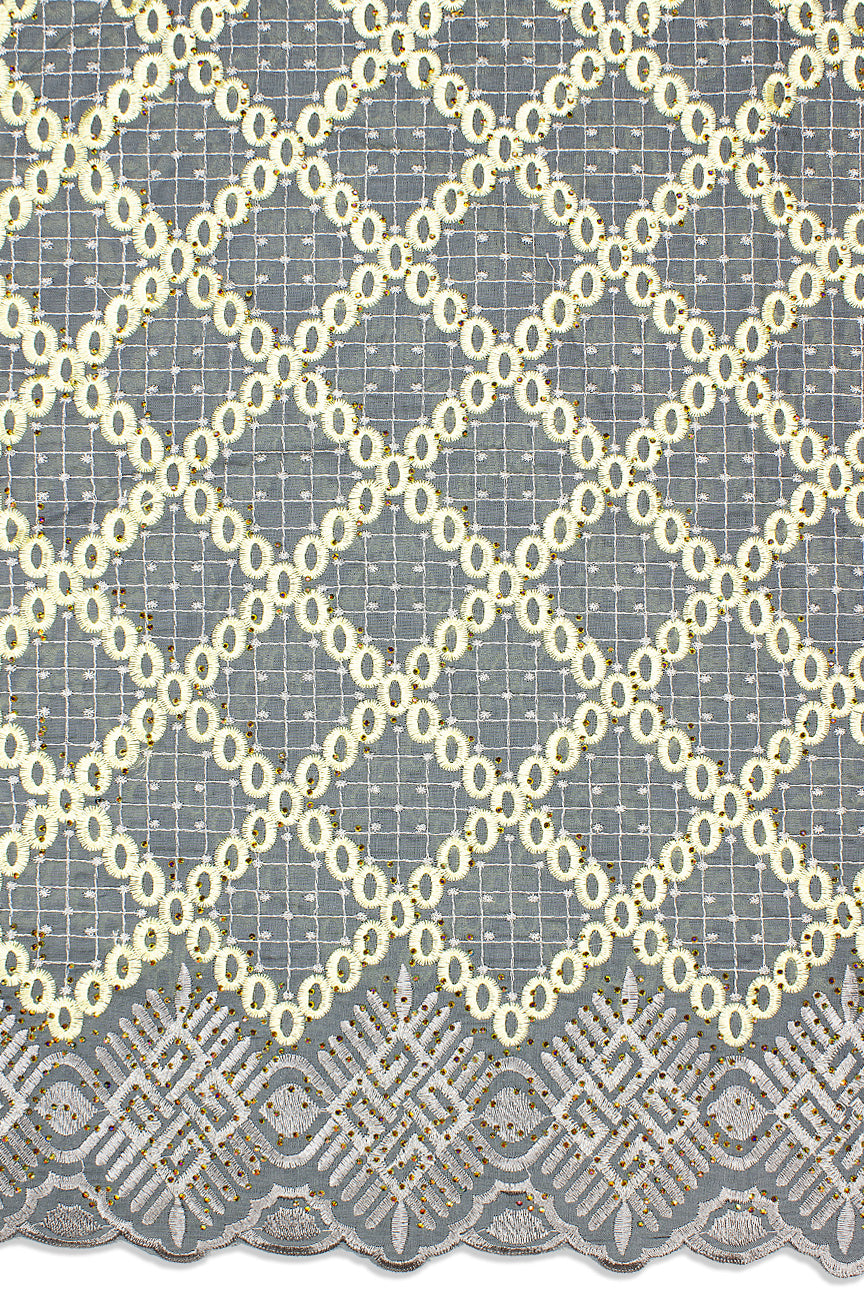 IRE646-GRY - Voile Lace - Dark Grey & Lemon Green