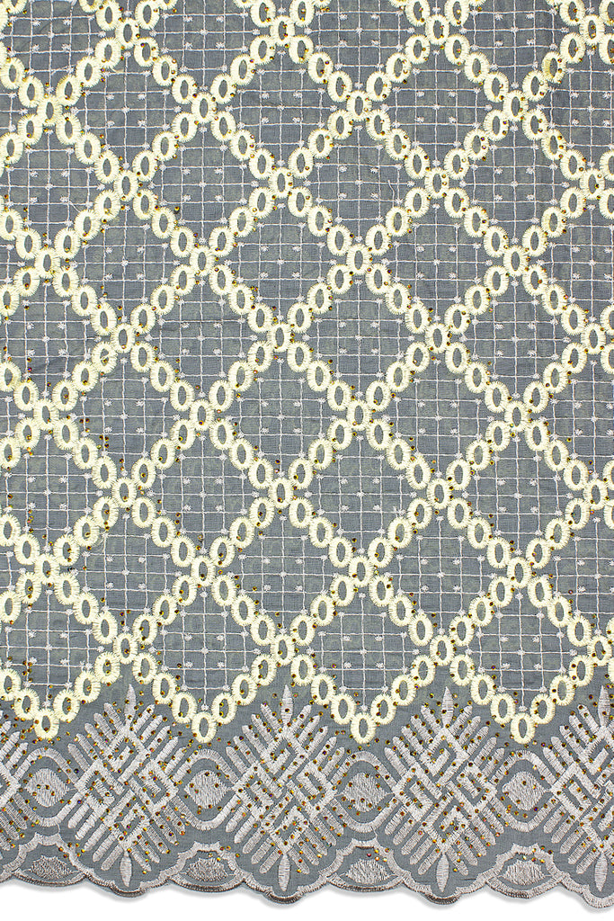 IRE646-GRY - Voile Lace - Dark Grey & Lemon Green