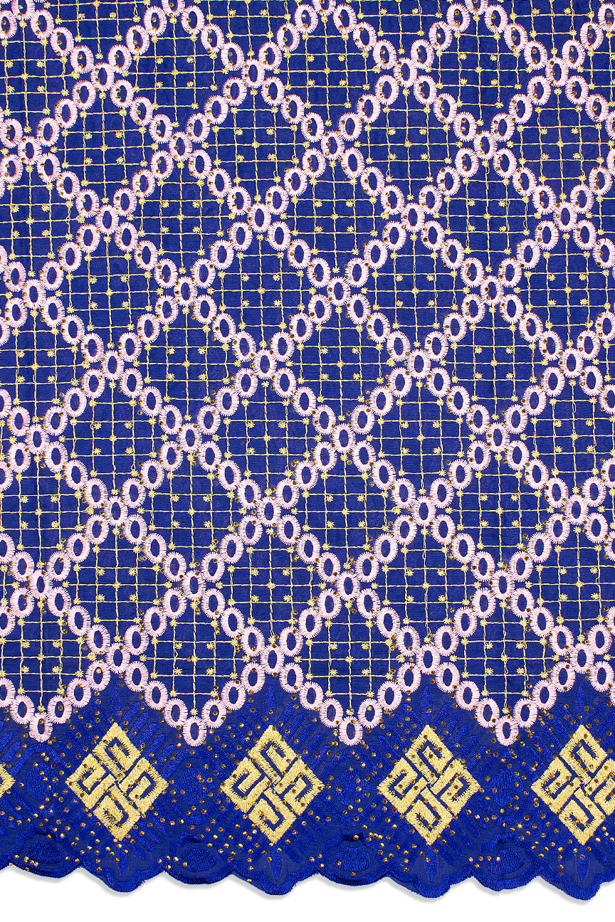 IRE646-RBL - Voile Lace - Royal Blue, Pink & Gold