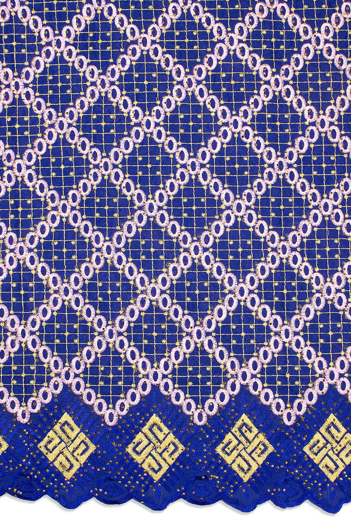 IRE646-RBL - Voile Lace - Royal Blue, Pink & Gold