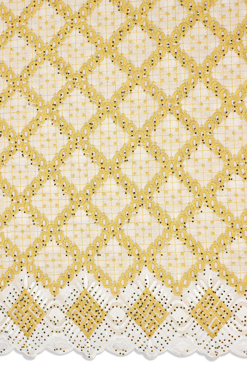 IRE646-WGA - Voile Lace - White & Gold Allover