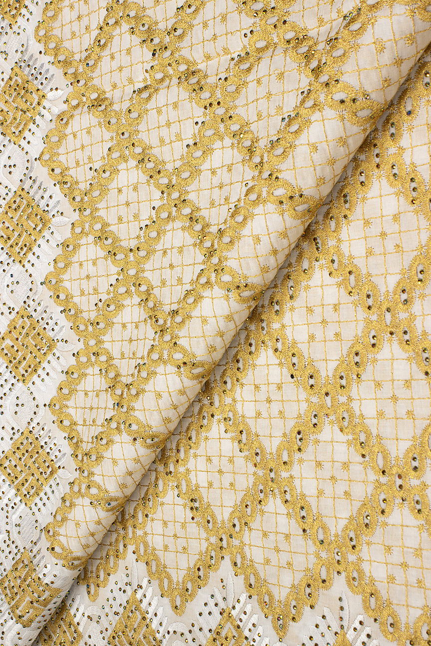 IRE646-WGA - Voile Lace - White & Gold Allover