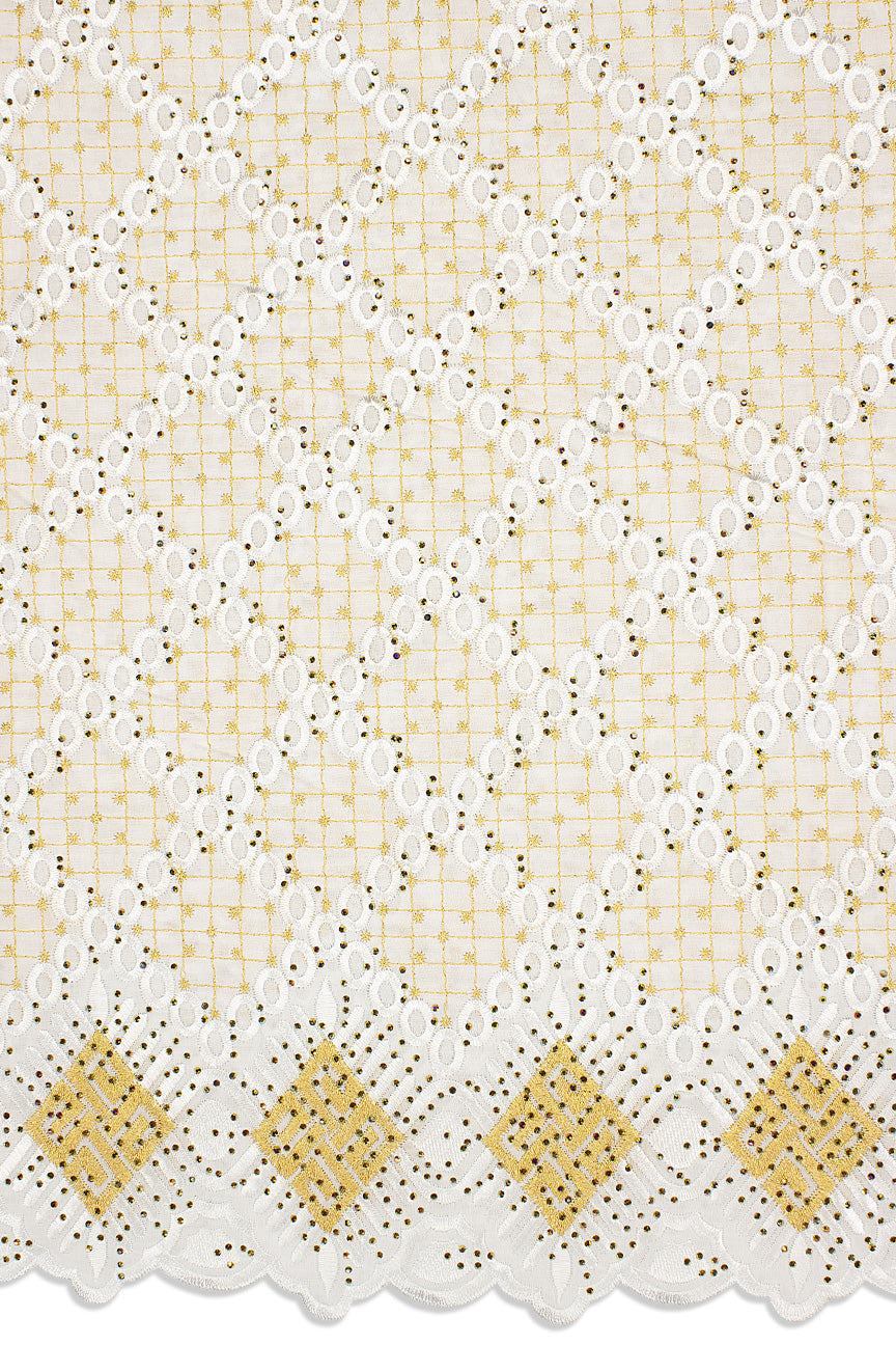 IRE646-WGD - Voile Lace - White & Gold