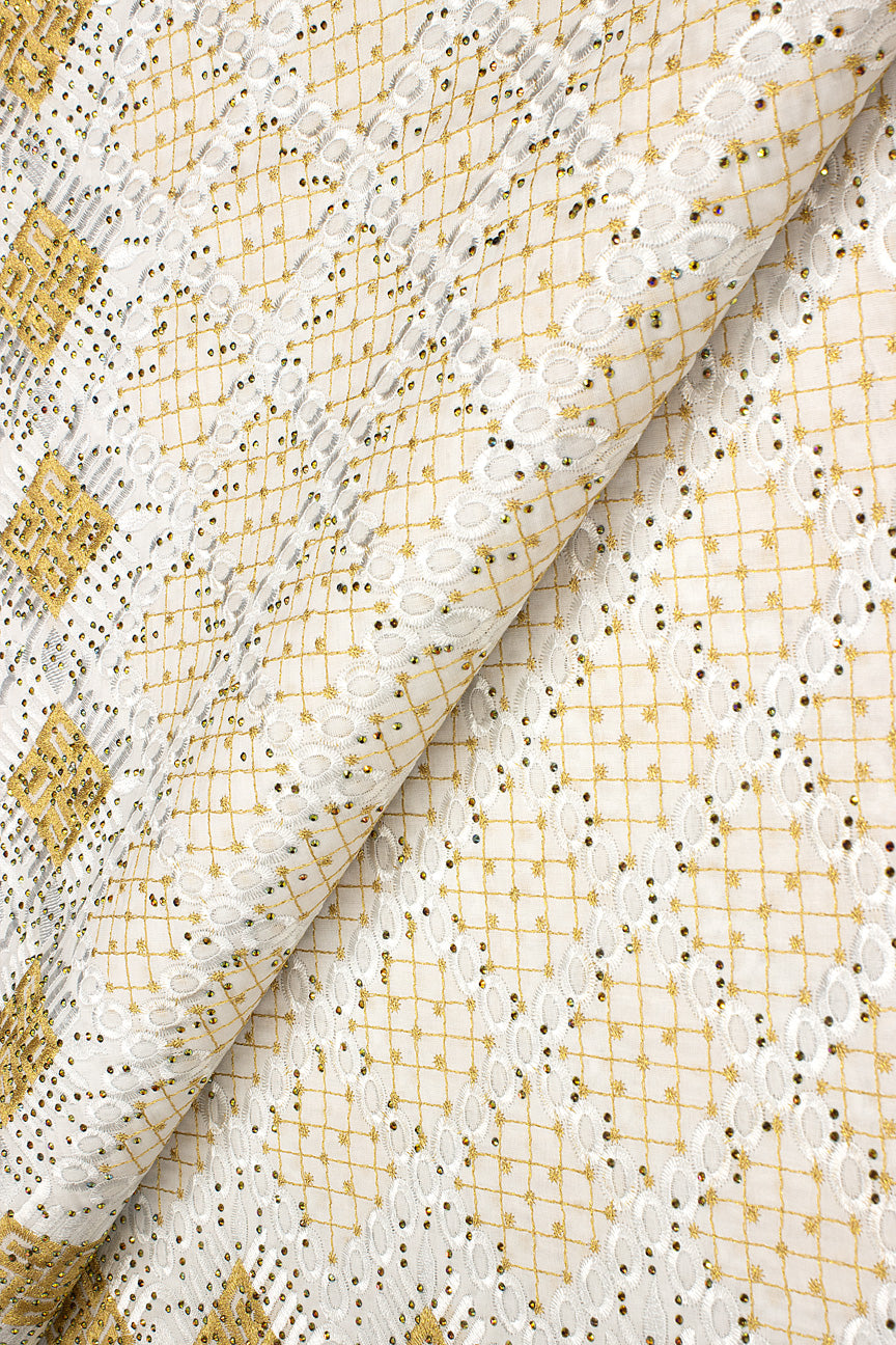 IRE646-WGD - Voile Lace - White & Gold