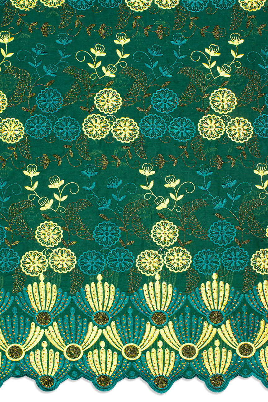 IRE647-BGN - Voile Lace - Bottle Green & Yellow-Gold