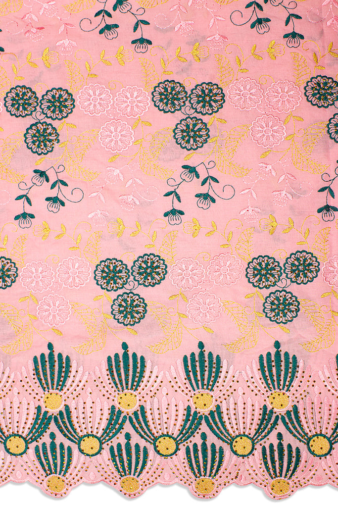 IRE647-PNK - Voile Lace - Pink & Bottle Green