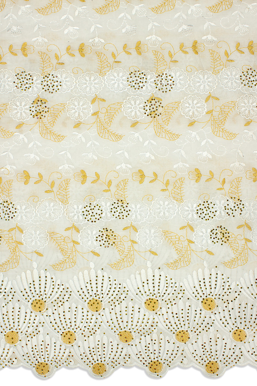 IRE647-WGD - Voile Lace - White & Gold
