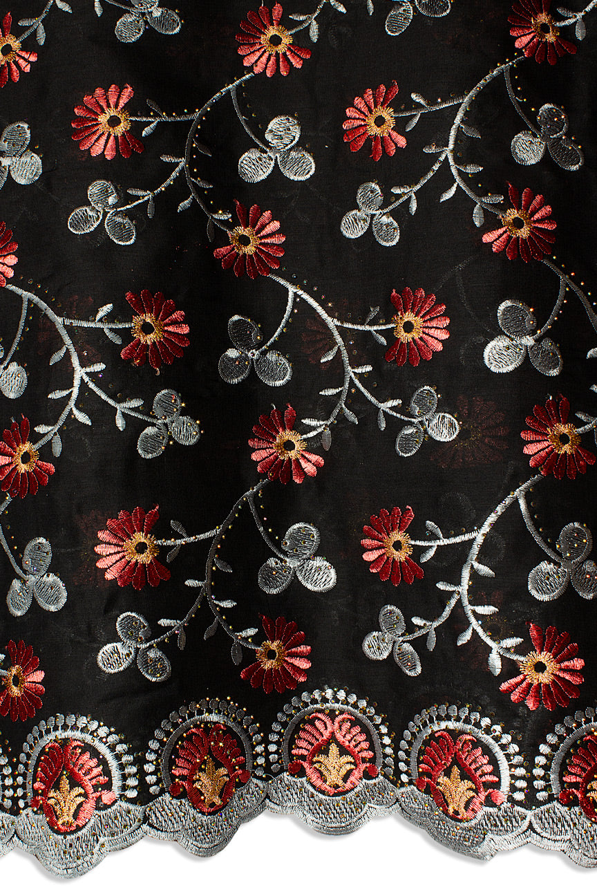 IRE649-BKG - Voile Lace - Black, Grey & Coral