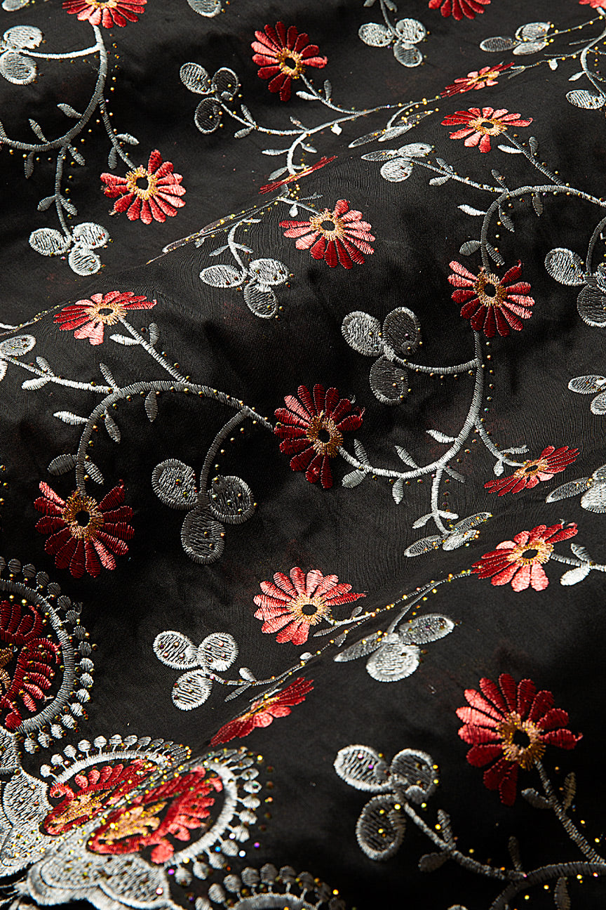 IRE649-BKG - Voile Lace - Black, Grey & Coral
