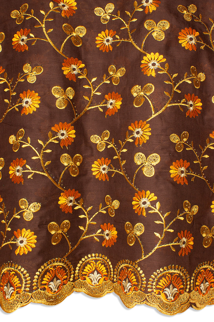 IRE649-COF - Voile Lace - Coffee, Bronze & Gold