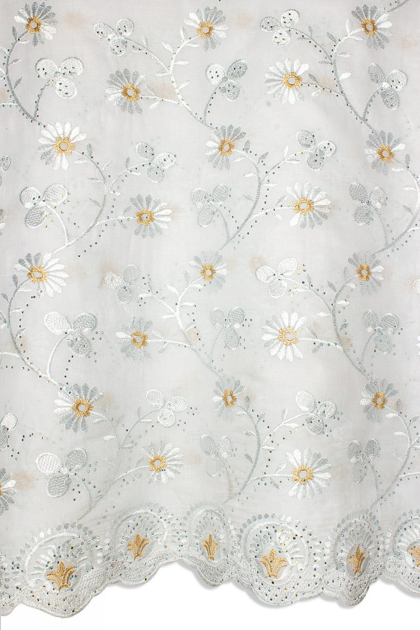 IRE649-WGD - Voile Lace - White & Gold