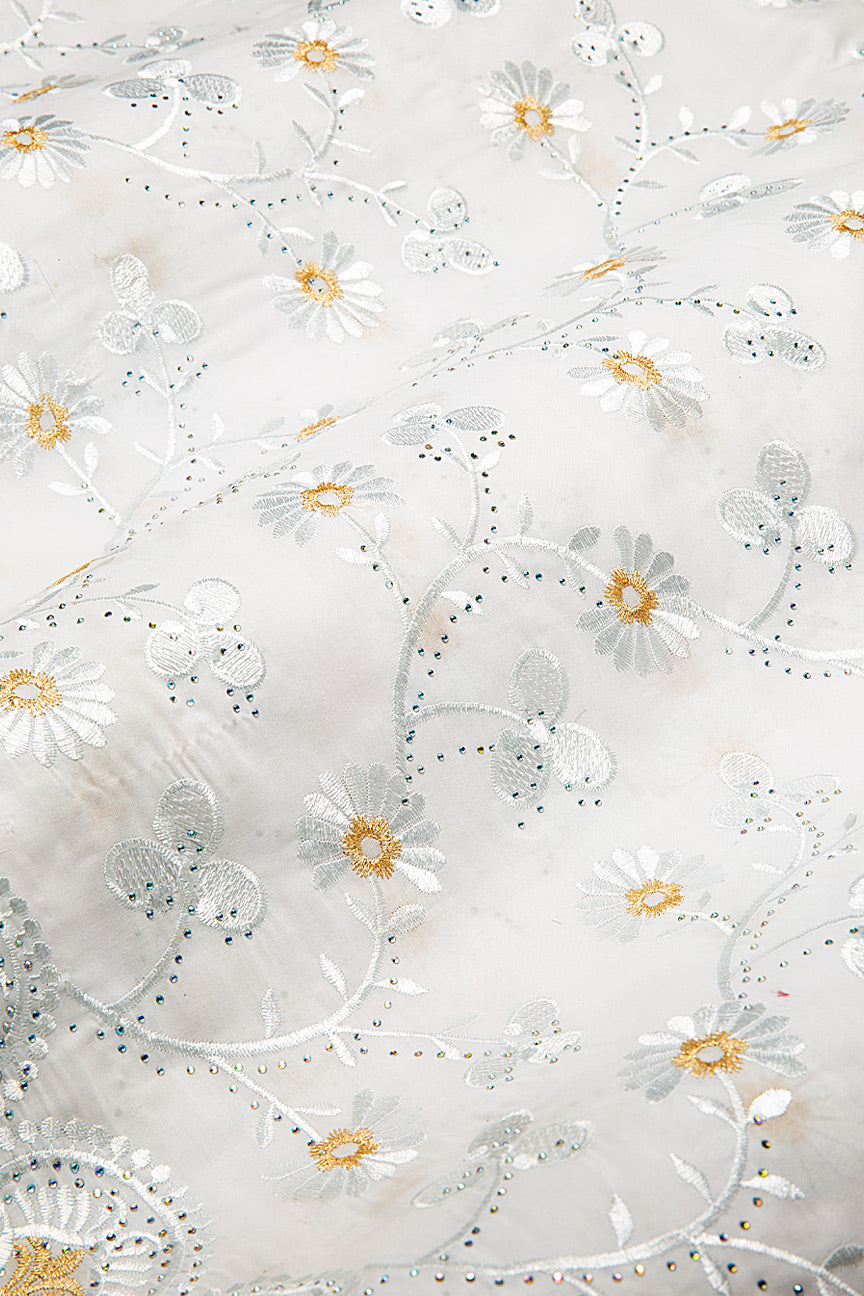 IRE649-WGD - Voile Lace - White & Gold