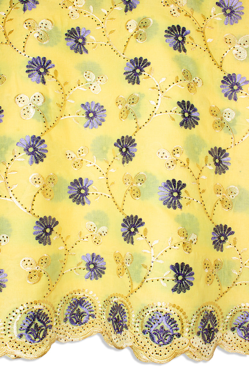 IRE649-YEL - Voile Lace - Pastel Yellow & Lavender