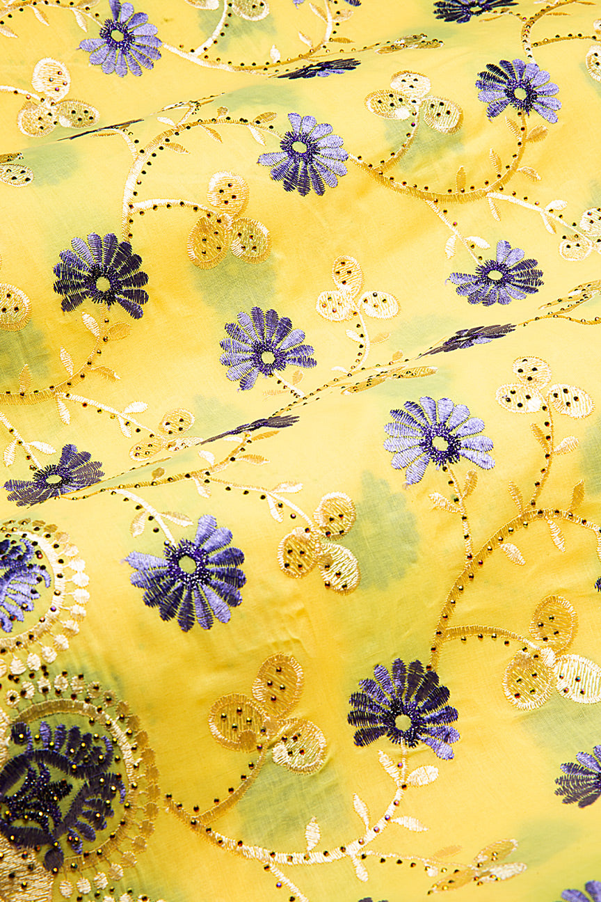 IRE649-YEL - Voile Lace - Pastel Yellow & Lavender