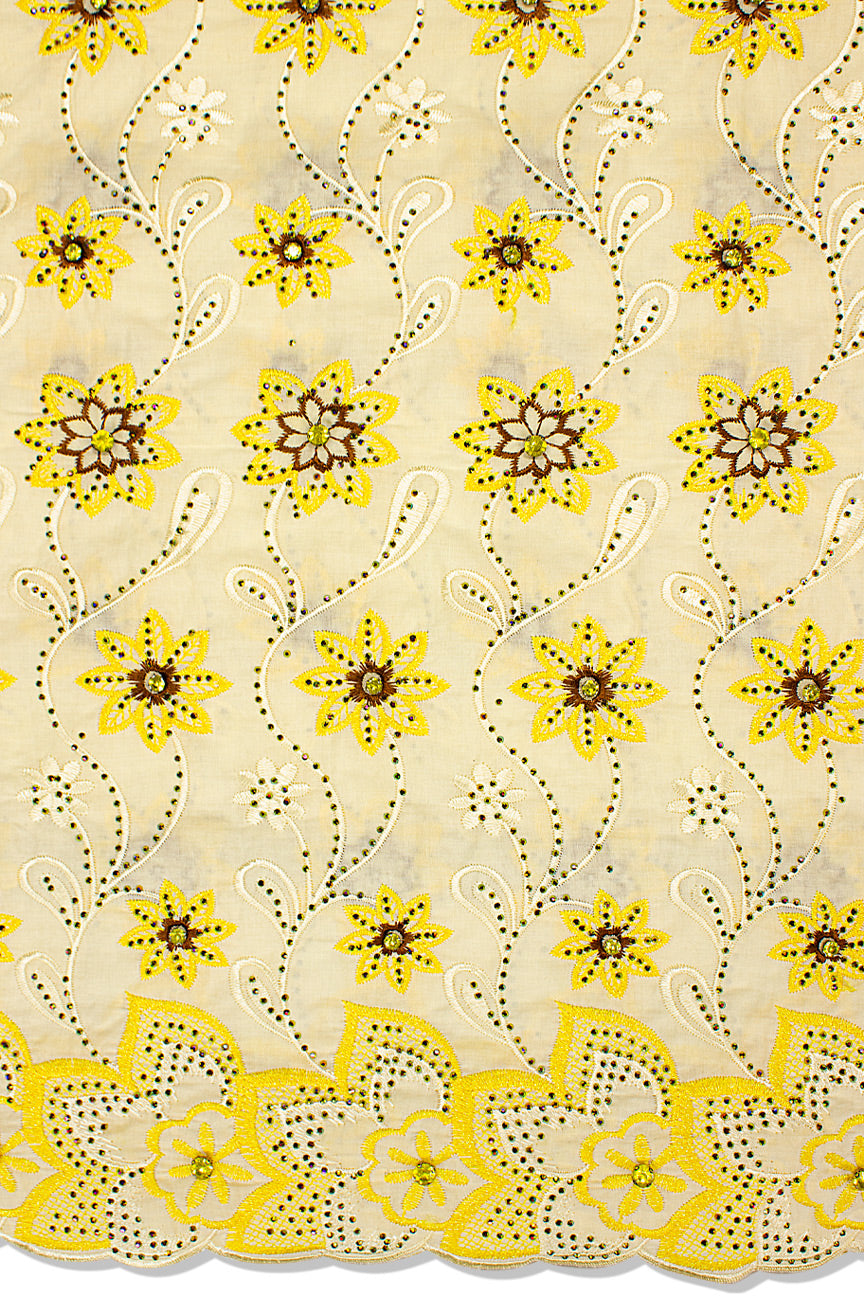 IRE650-CRM - Voile Lace with Big Stones - Cream, Yellow & Chocolate
