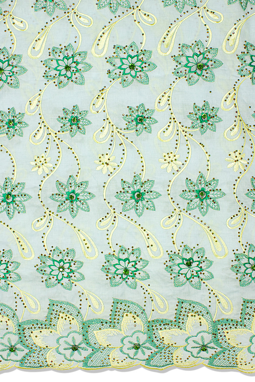 IRE650-MNT - Voile Lace with Big Stones - Light Mint, Emerald Green & Lime