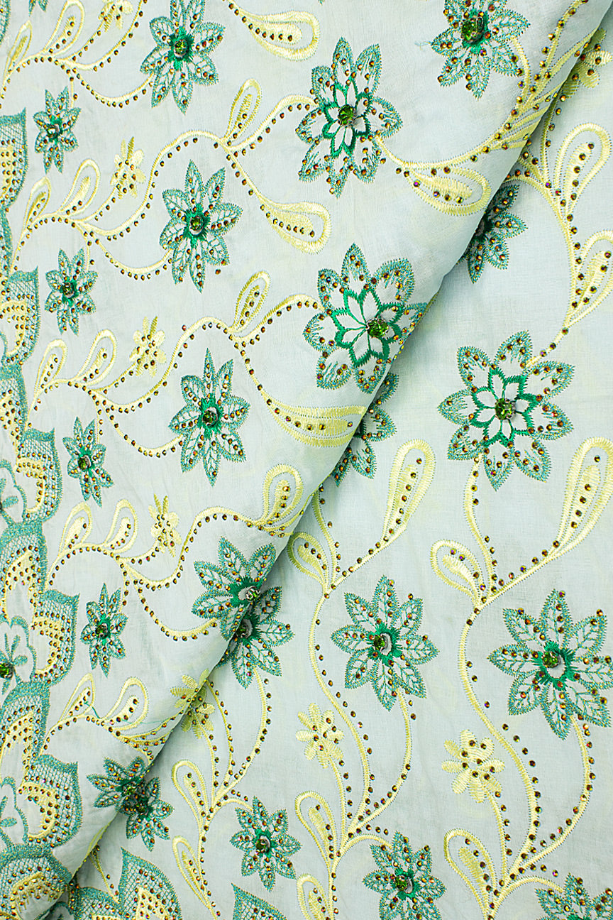 IRE650-MNT - Voile Lace with Big Stones - Light Mint, Emerald Green & Lime