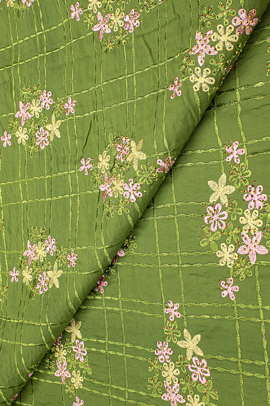 IRE651-AGN - Voile Lace - Army Green, Pink & Gold