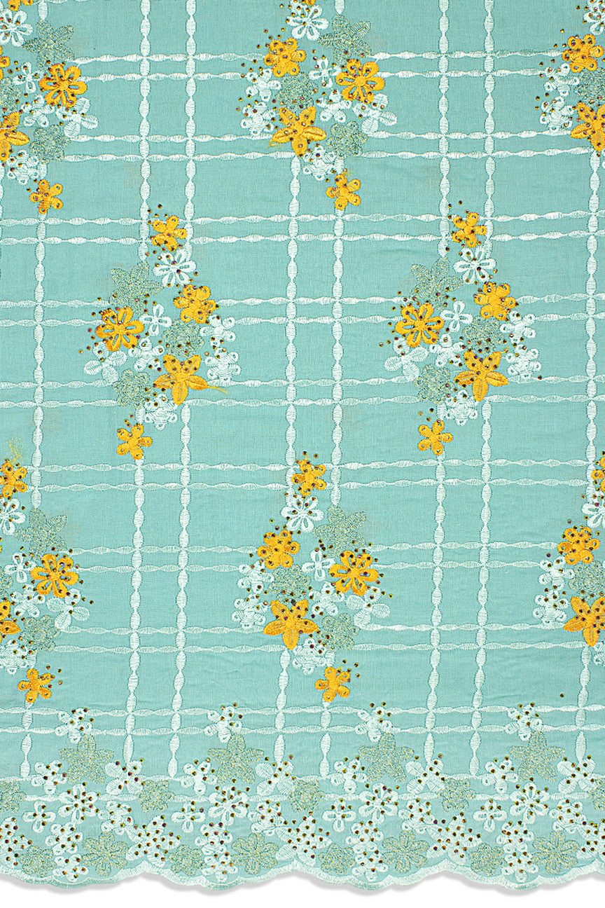 IRE651-AQU - Voile Lace - Aqua & Orange