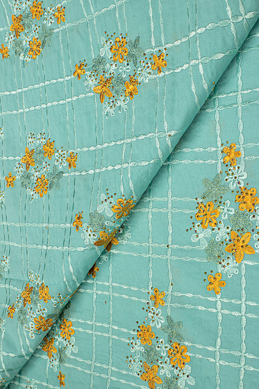 IRE651-AQU - Voile Lace - Aqua & Orange