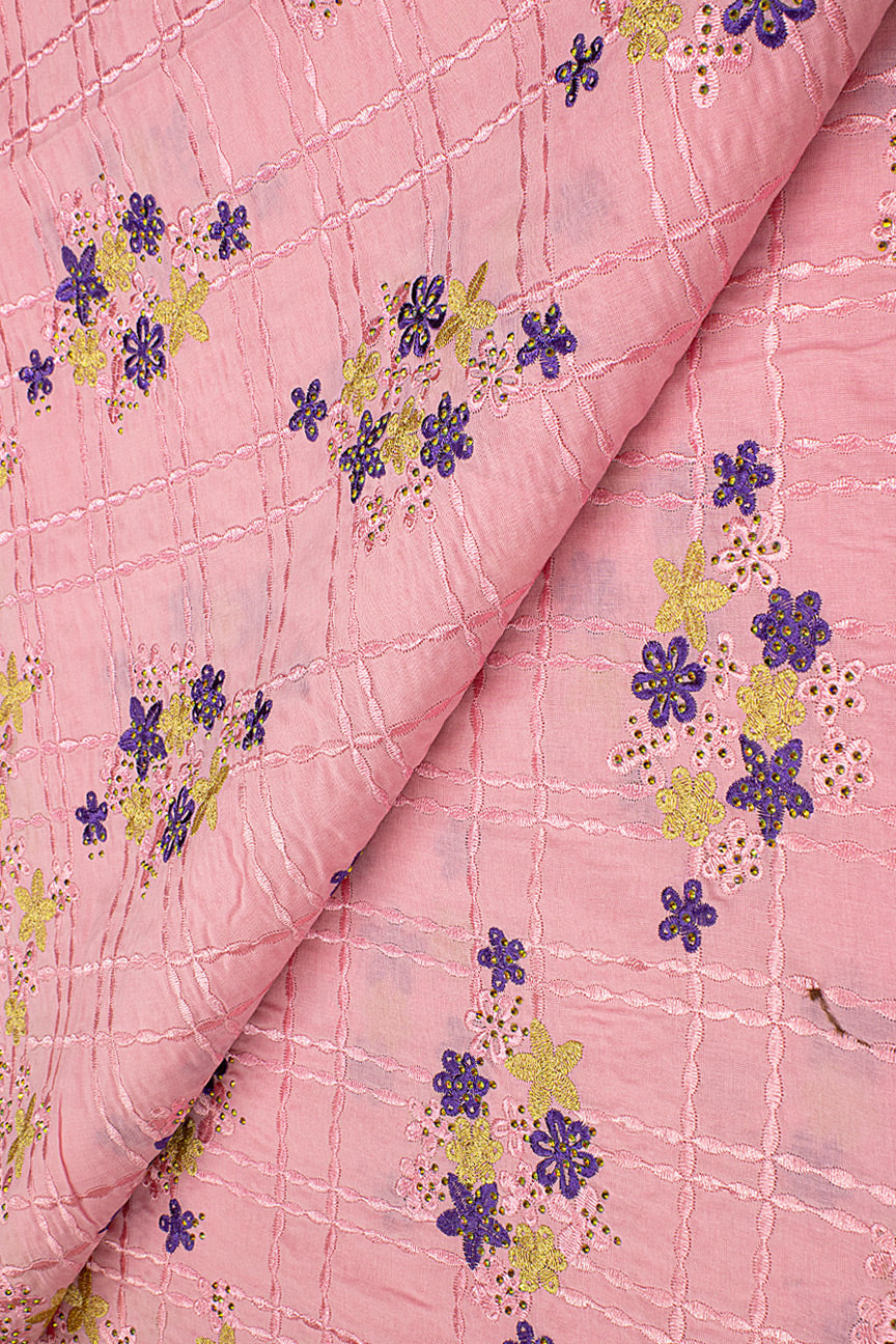 IRE651-BPK - Voile Lace - Baby Pink, Purple & Gold