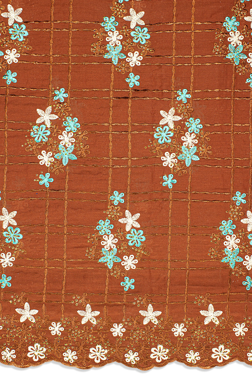 IRE651-BRN - Voile Lace - Brown & Sea Green