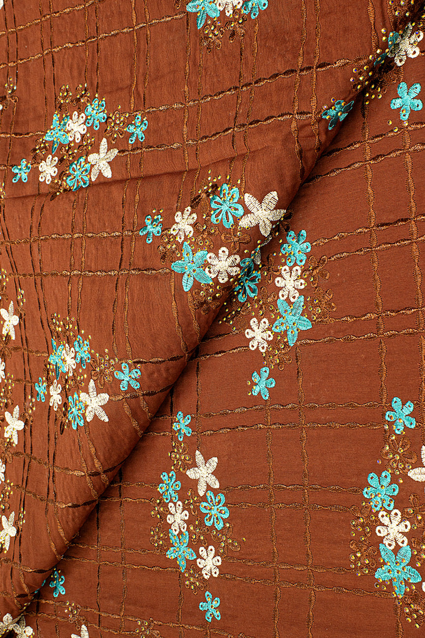IRE651-BRN - Voile Lace - Brown & Sea Green