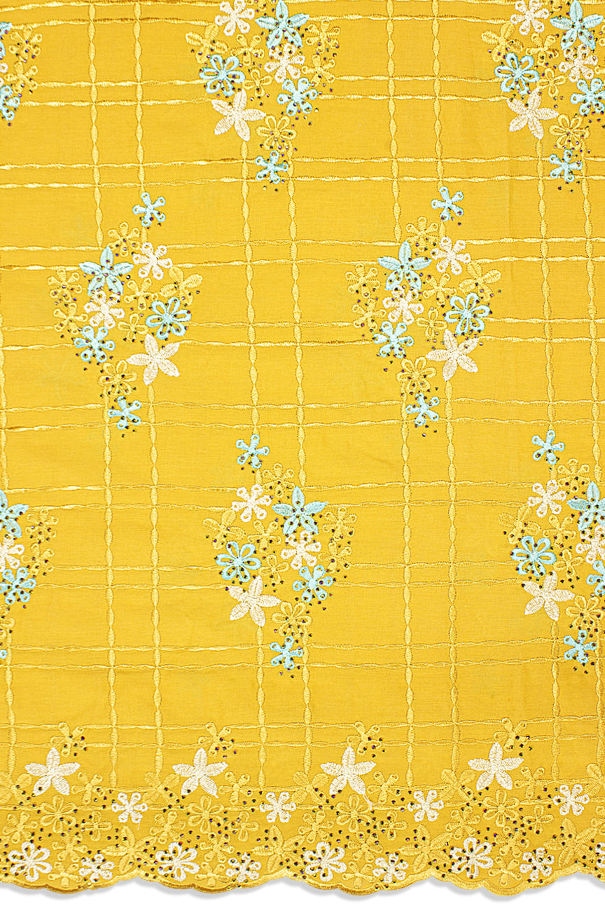 IRE651-MGD - Voile Lace - Mustard Gold & Aqua