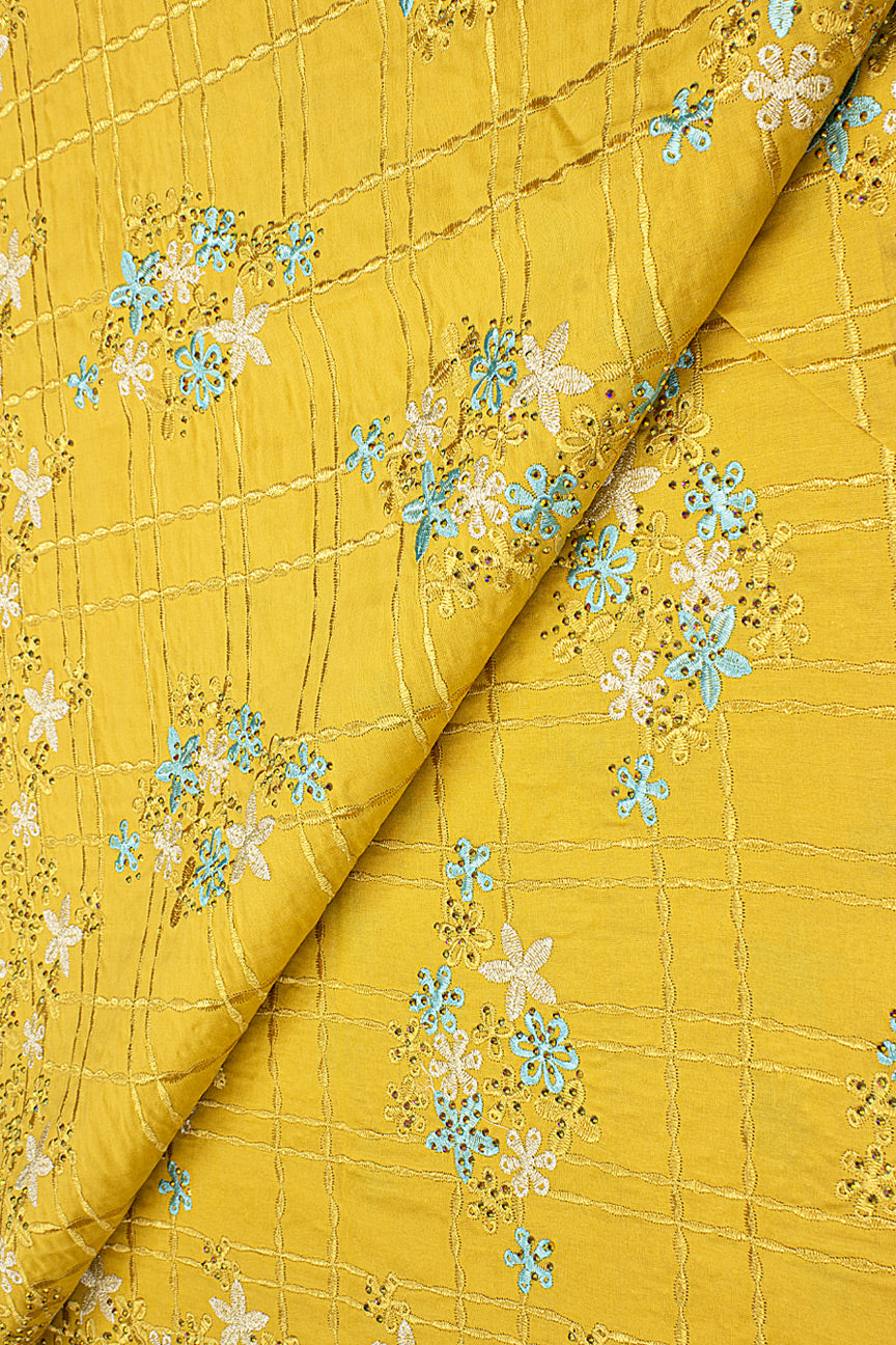 IRE651-MGD - Voile Lace - Mustard Gold & Aqua