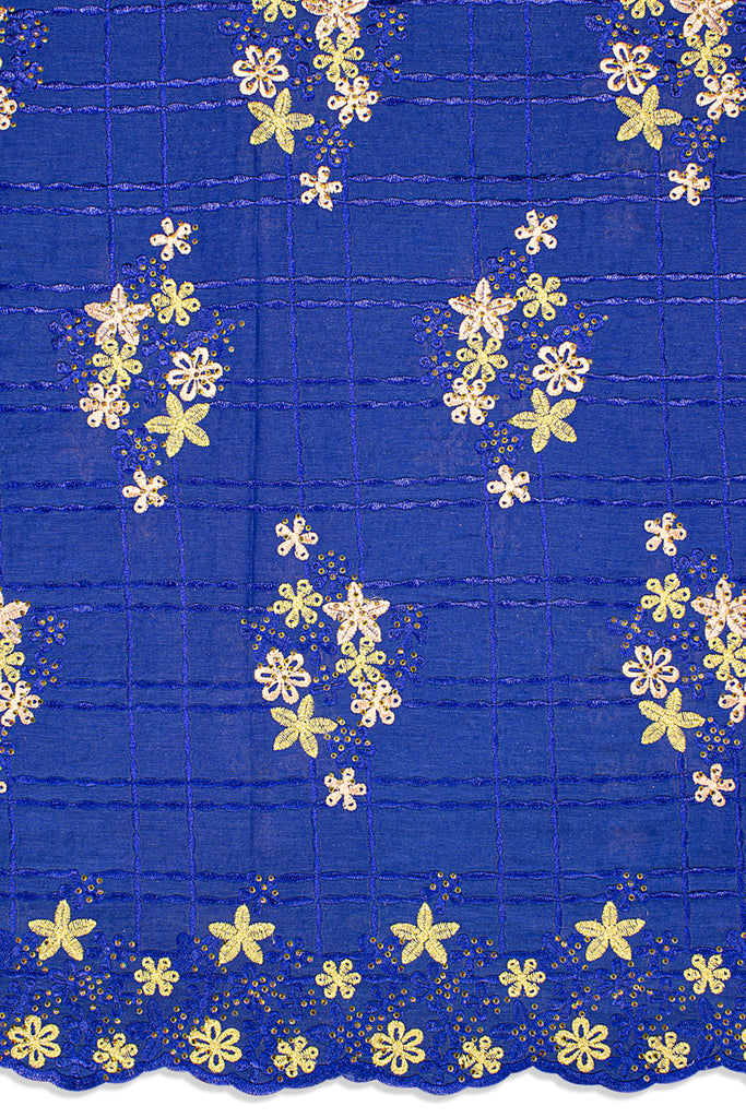 IRE651-RBL - Voile Lace - Royal Blue, Beige & Gold