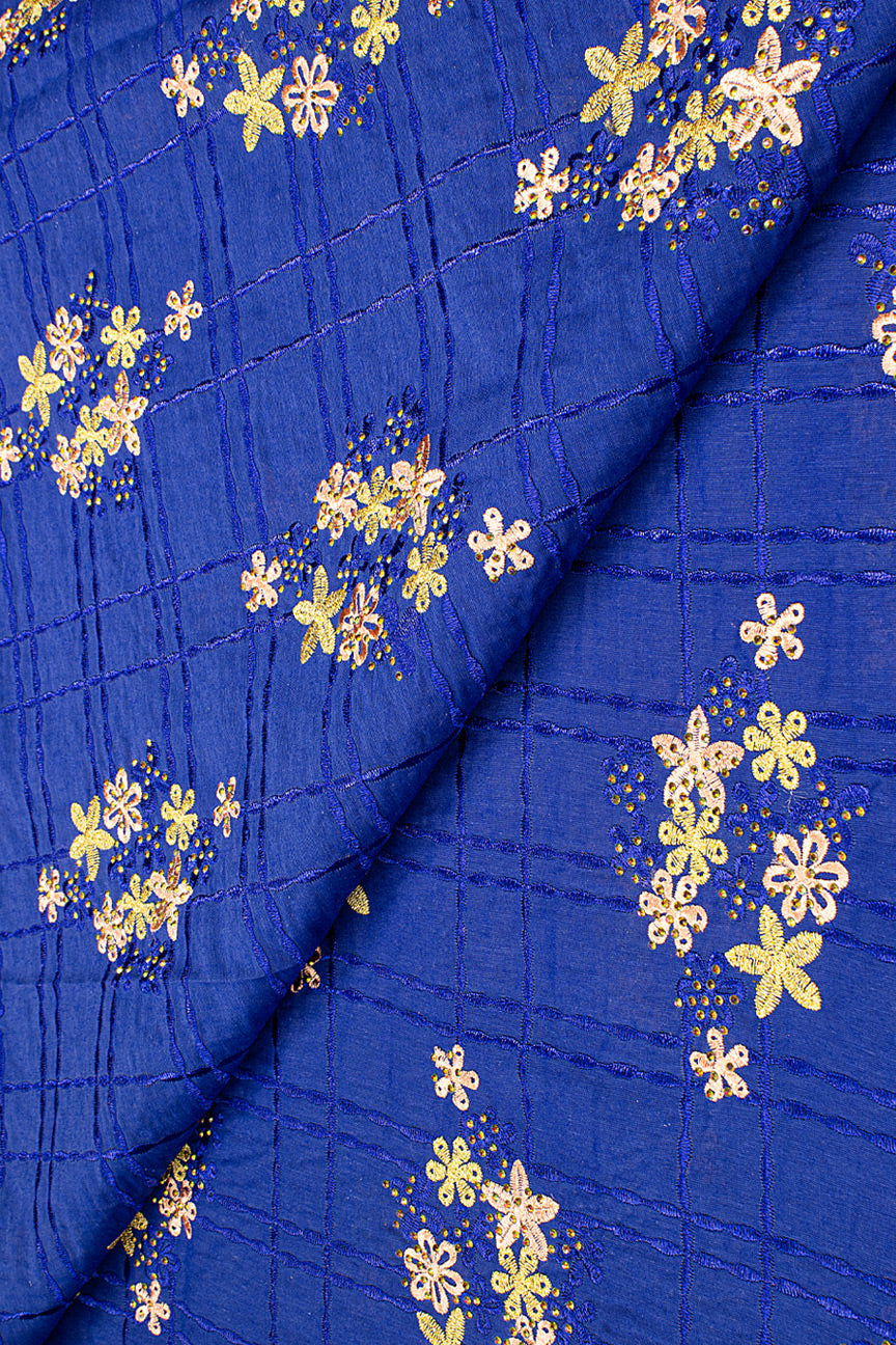 IRE651-RBL - Voile Lace - Royal Blue, Beige & Gold