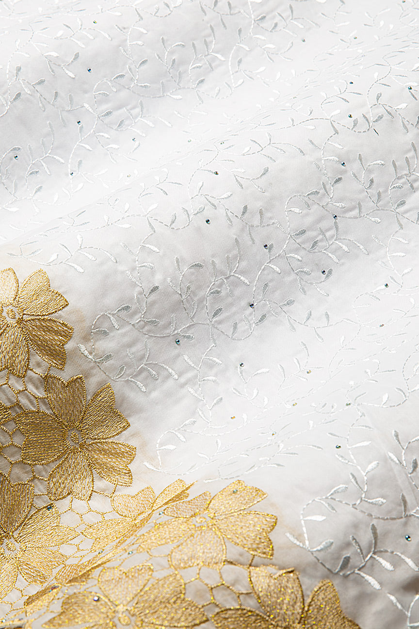 IRE652-WGD - Voile Lace - White & Gold
