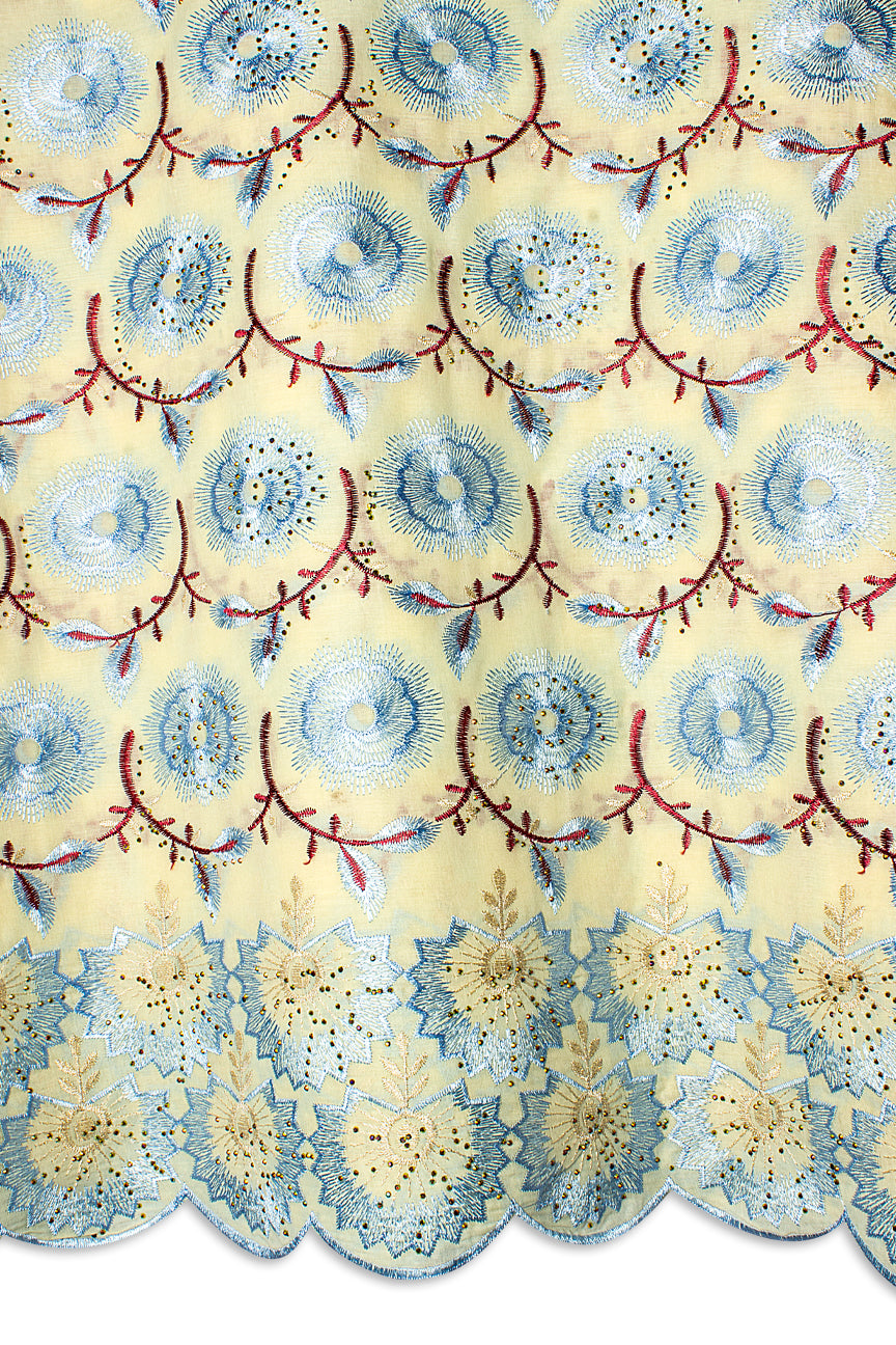 IRE655-CRM - Voile Lace - Cream, Sky Blue & Wine