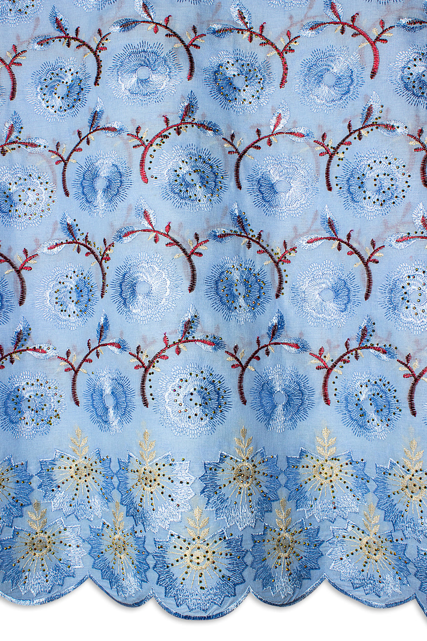 IRE655-SKB - Voile Lace - Sky Blue & Wine