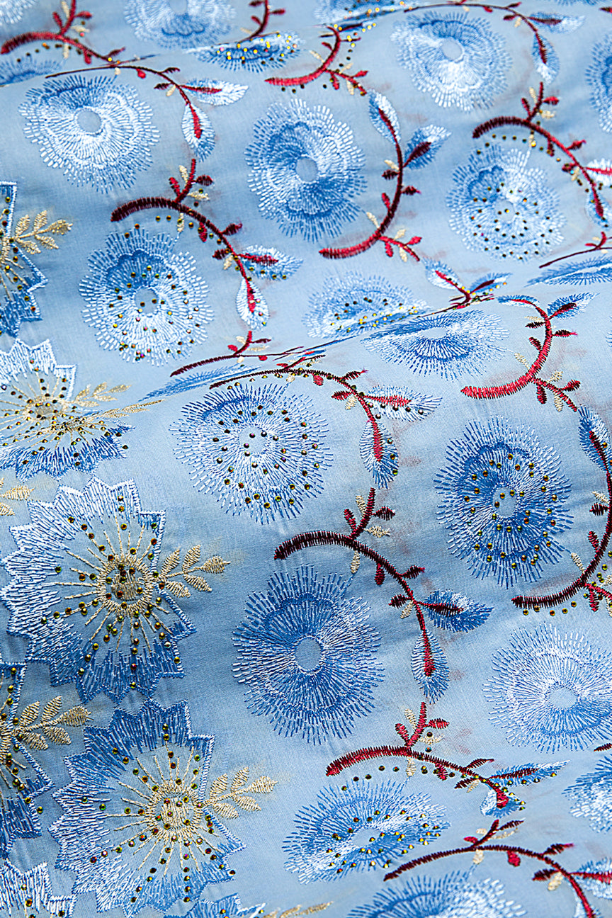 IRE655-SKB - Voile Lace - Sky Blue & Wine